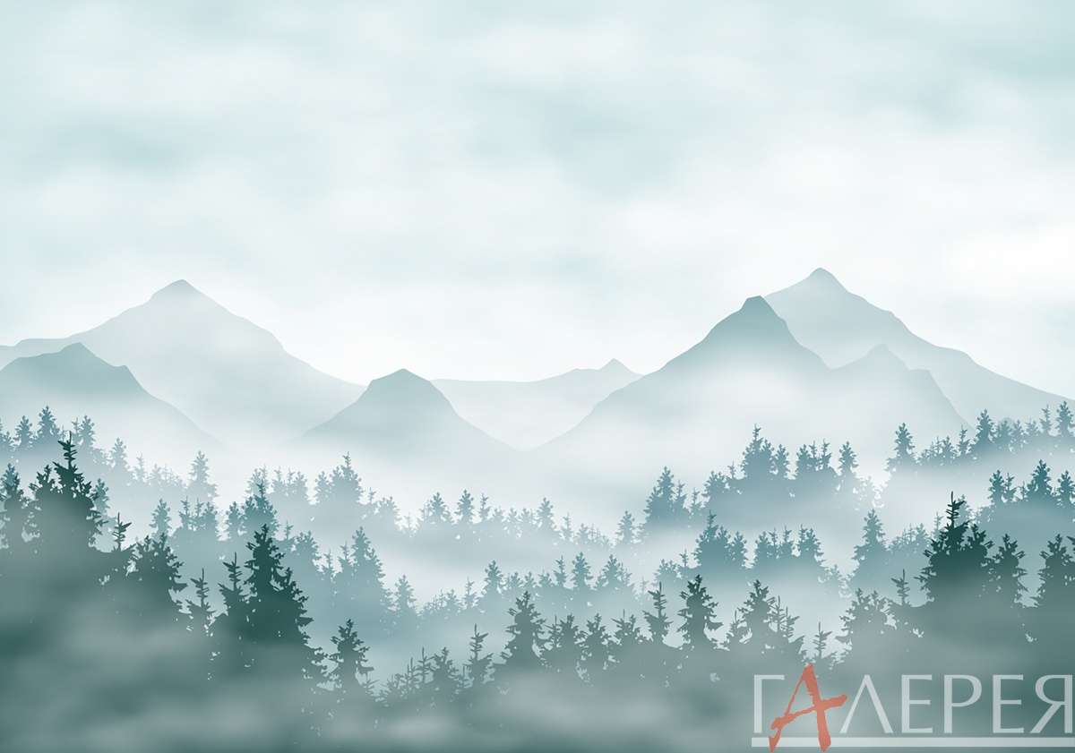 Природа, Горы, рисованные горы, горы в тумане