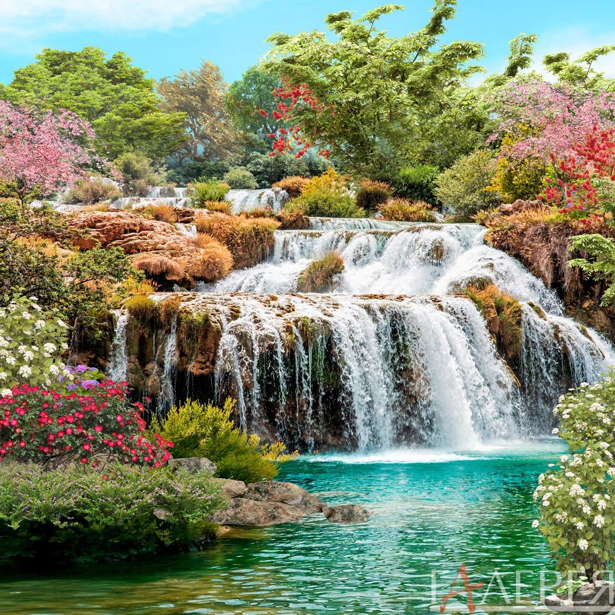 Природа Водопады, Водопад с цветами