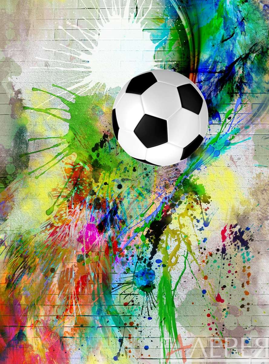 Детские, тинейджеры, футбольный мяч, мяч, краски, брызги красок, стена