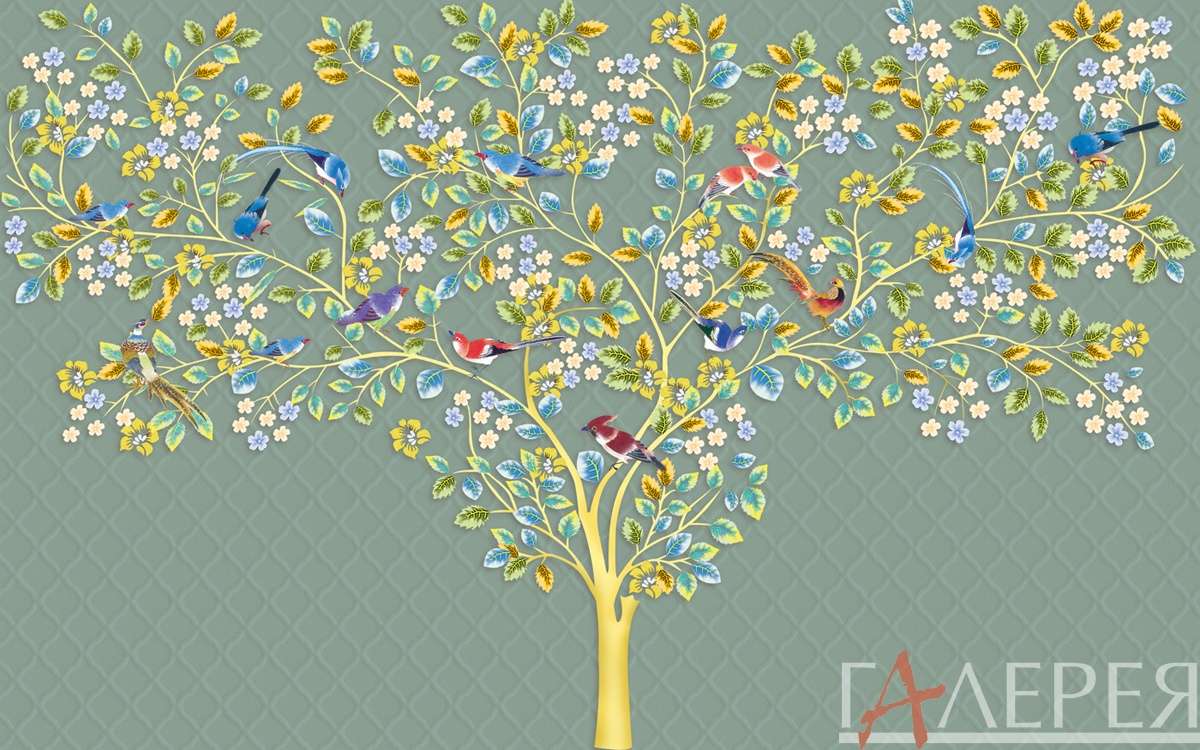 Шинуазри, дерево с цветами, птицы