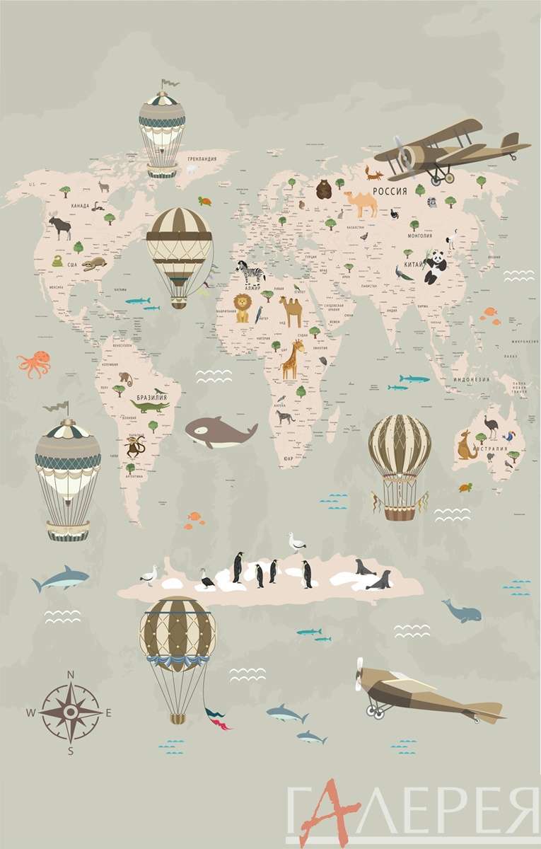Карты карта, животные, воздушные шары, самолеты