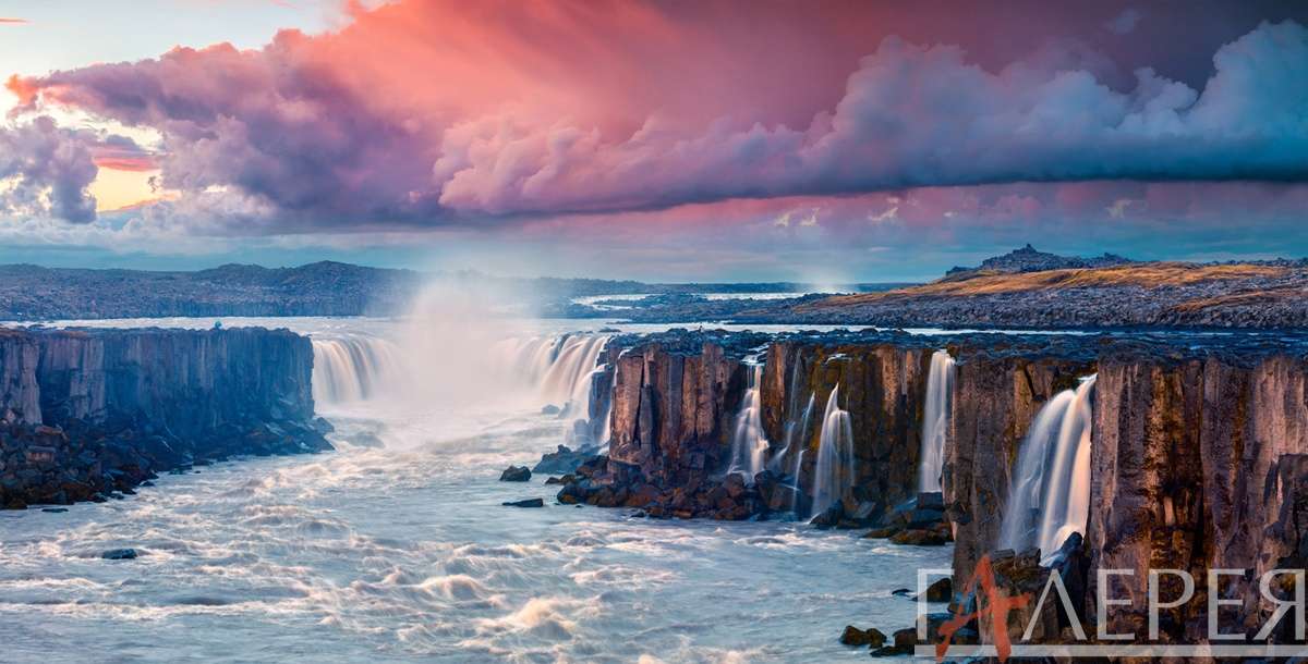 Природа, Водопады, Исландия, водопад, водопады, река, небо, облака, закат, водопад Селфосс