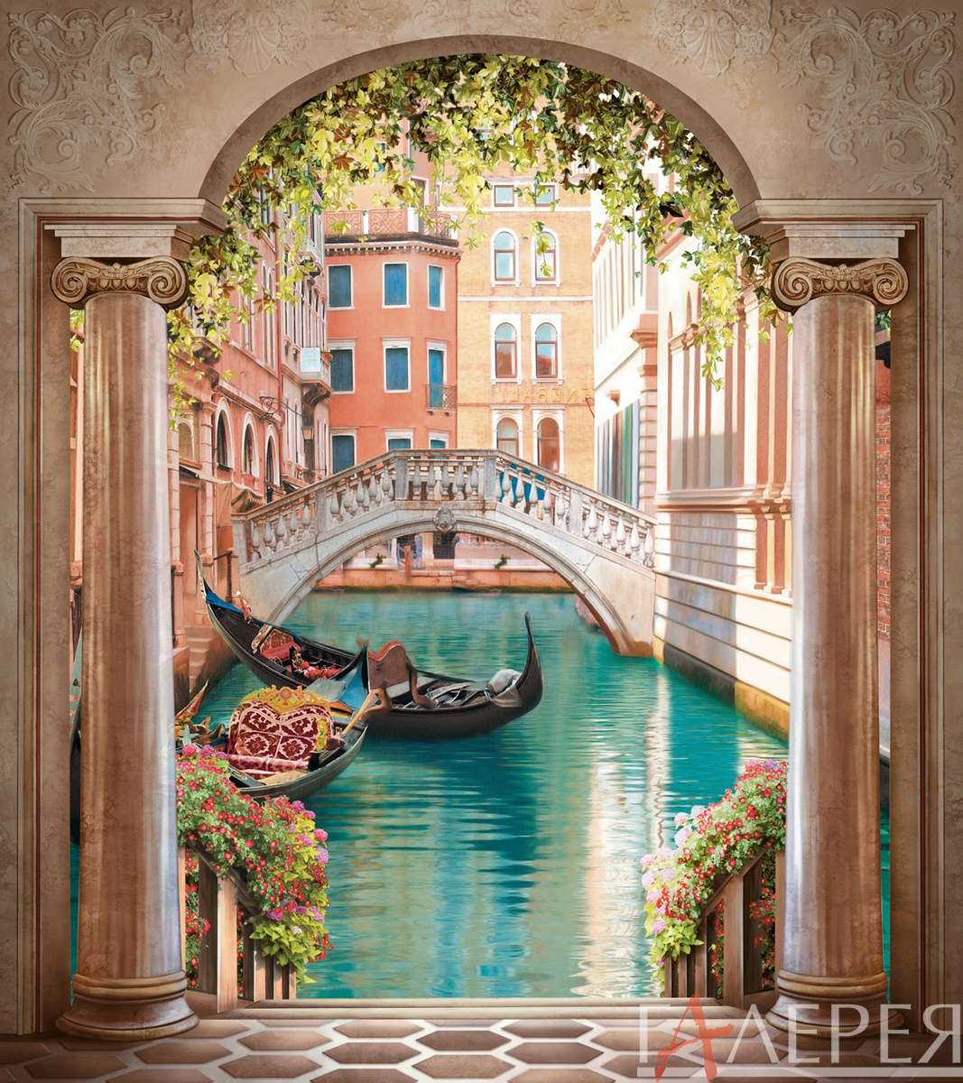 Города, Италия, архитектура, здания, лодка, окна, вода, мост, арка, цветы, колоны