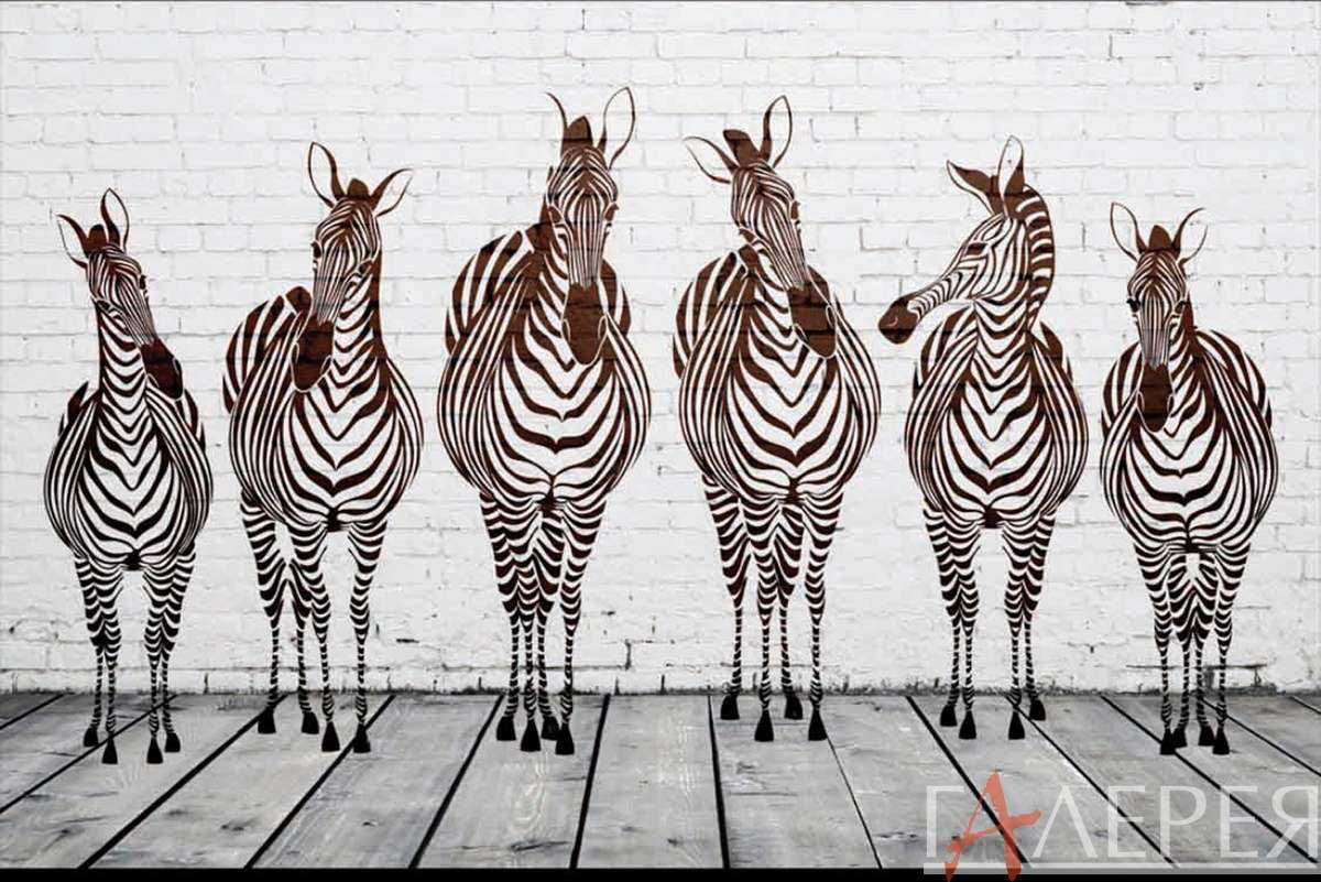 3D обои, зебры, животные, арт, кирпичная стена, 3d